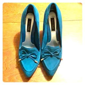 WHBM Teal Suede Bow Heels 6.5